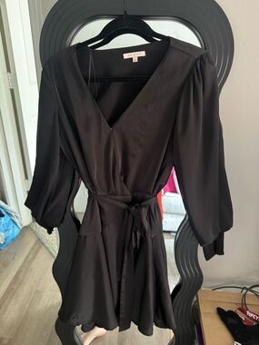 Skies Are Blue Black Wrap Mini Dress with Tie Waist